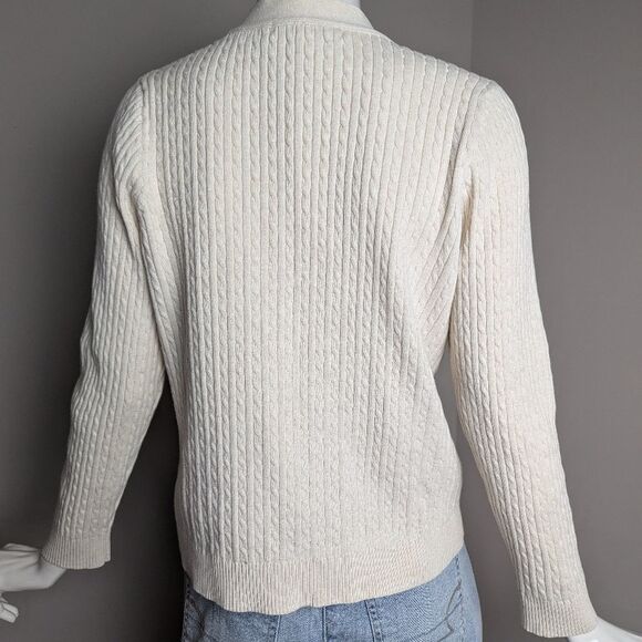 Vintage Cream Cable Knit Cardigan Women’s Petite M Minimal Cotton Pockets - Picture 9 of 10